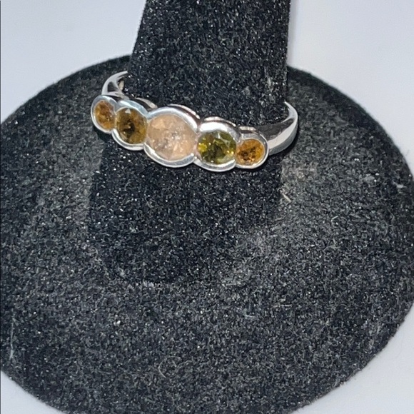 Vintage Tourmaline Stones Silver 925 Ring Size 8